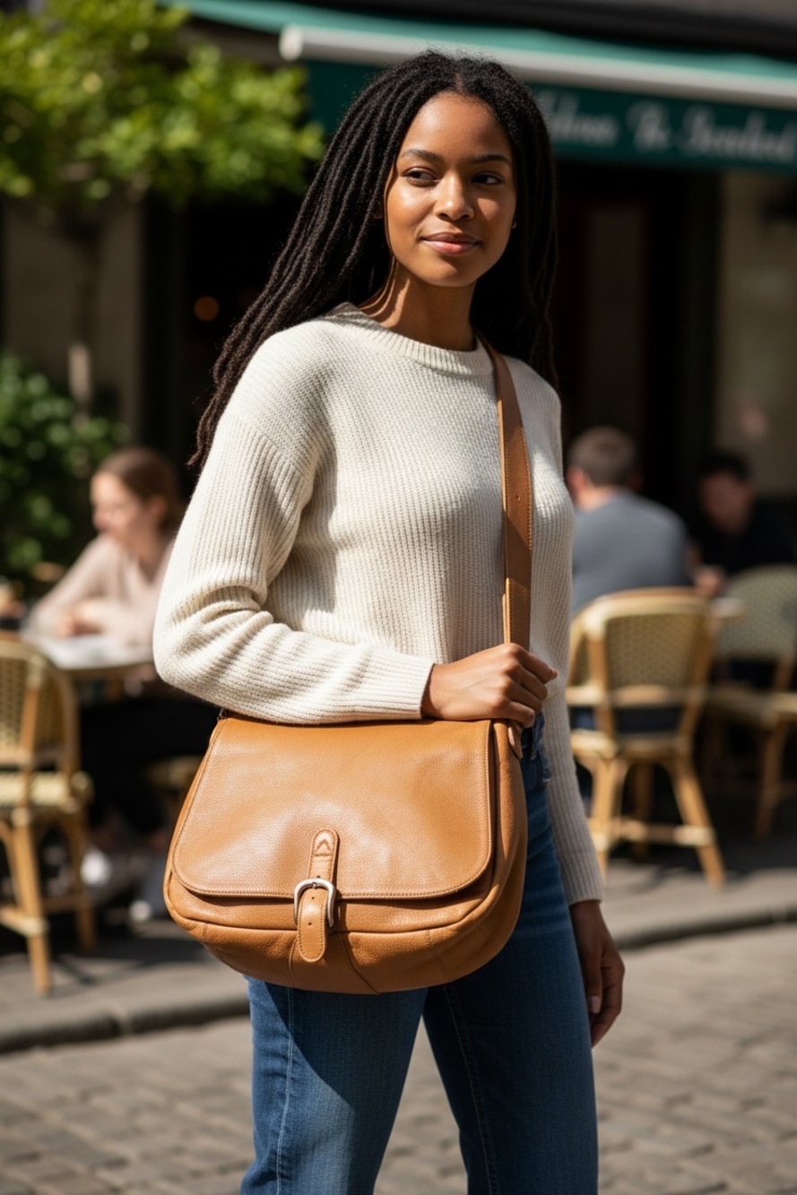 Init Brown Leather Messenger Bag